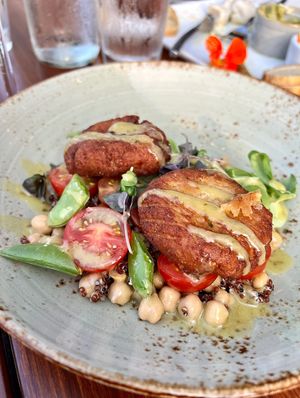 Crispy vegan chickpea croquettes  at Salt of the Earth in Fennville
