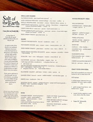 Salt of the Earth - Menu with  vegan options   at Salt of the Earth in Fennville