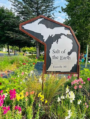 Salt of the Earth - sign and garden outside  at Salt of the Earth in Fennville
