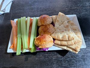 mediocre hummus and pita   at Half Moon Bay Brewing Company in Half Moon Bay