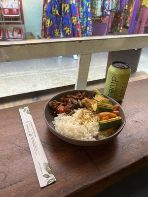 BBQ with pumpkin curry at Thai Veggie Hutt in Hobart