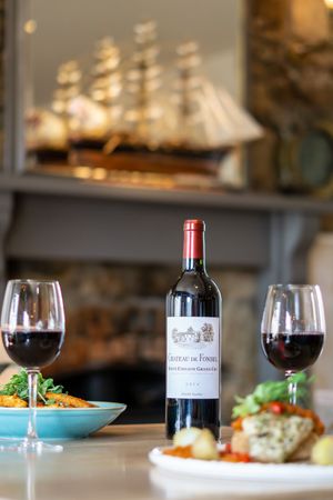 Food with Cutty Sark model in background at Cutty Sark in Marazion