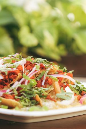 Chilaquiles with vegan chorizo at Bio-Organicos in Playa Del Carmen