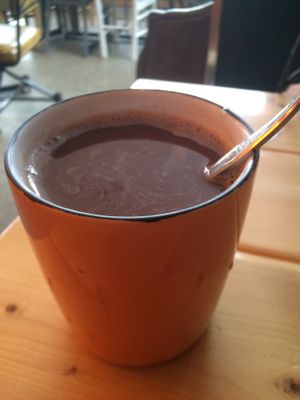 Large hot chocolate vegan delicious  at Grindhaus Cafe in Buffalo