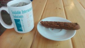 Tea and double choc cookie at Grindhaus Cafe in Buffalo