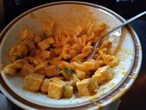 smoked tofu pasta salad at Grindhaus Cafe in Buffalo