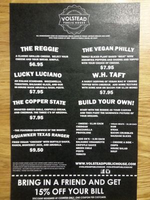 Menu: everything is vegan but they offer vegetarian options as well at The Nile in Mesa