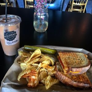 Grilled ham and cheese chip pickle and an iced mocha at The Nile in Mesa