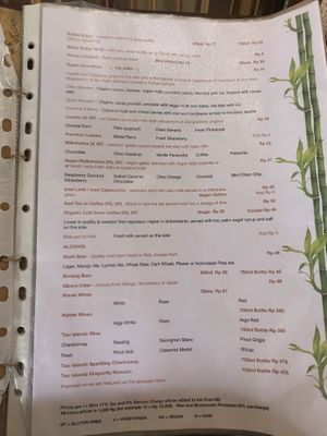 Menu at Atman Kafe in Ubud