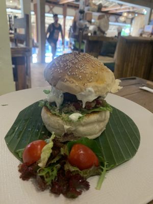 Falafel burger at Atman Kafe in Ubud