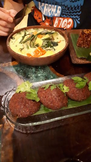 Balinese curry and beetroot falafel at Atman Kafe in Ubud