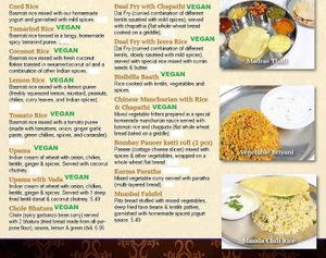 menu page 4 (sent from restaurant upon request) at Shri Balaji Bhavan in Houston