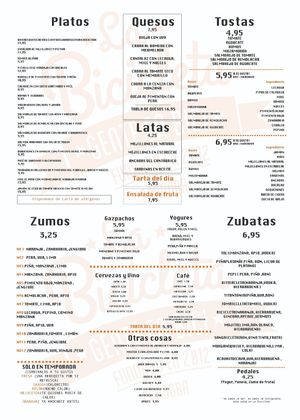 Menu at La Bicicleta in Cordoba