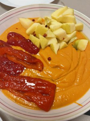 Salmorejo de tomate con manzanas y pimientos   at La Bicicleta in Cordoba