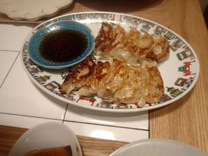 Veg gyoza! at Merrymomo in Osaka