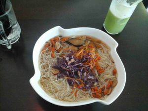 Organic Herbal Mee Hoon Soup, plus fruit and vege juice blend at Gano House Sibu - Maybe closed in Sibu