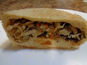 Vegan Vegetable Pillow inside. Filled with tofu, bean thread noodles, kale, carrots, cabbage, mushrooms, onion, garlic, ginger, sesame oil. at Mustard Seed Market - Highland Sqaure in Akron