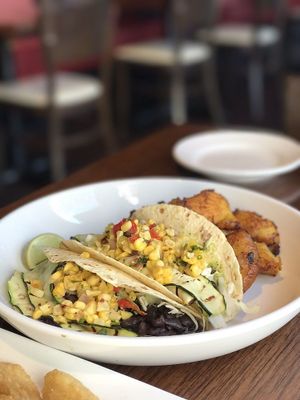 Zucchini tacos lunch with a side of sweet plantains at Paladar Latin Kitchen in Woodmere