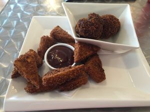 Crispy tofu & BBQ sauce at Cosmic Treats in Toronto