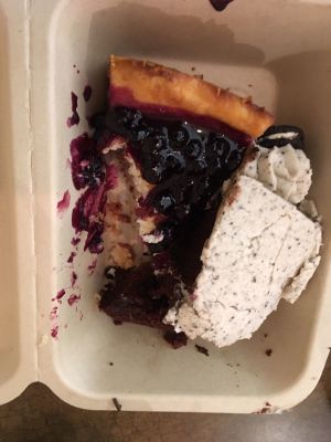 Take away Cheesecake and Chocolate Oreo Cake. Bit mushy so not the greatest photo ha! But tasty!  at Cosmic Treats in Toronto