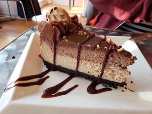 Chocolate peanut butter tofu cheesecake. at Cosmic Treats in Toronto
