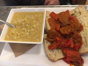 Sausage and peppers sandwich  at Cosmic Treats in Toronto