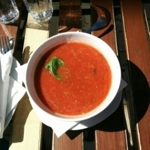 Gazpacho soup with watermelon  at CsendesM Vegan Bistro in Budapest