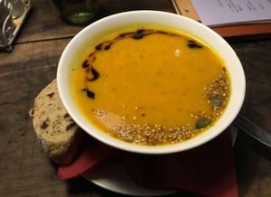 excellent potatoe-carot-apple soup at Die Pause in Marburg