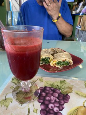 Orange beet juice at Eden's Vegan Juice Bar Cafe in Palm Coast