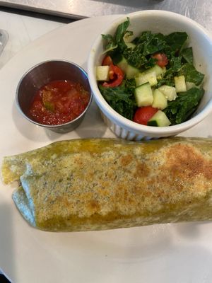 Hummus Wrap side salad and sauce at Eden's Vegan Juice Bar Cafe in Palm Coast