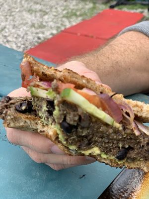 Black beans hamburger  at Eden's Vegan Juice Bar Cafe in Palm Coast