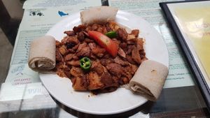 Vegan siga firfir at Loving Hut in Addis Ababa