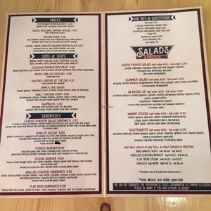 inside of menu at Health's Kitchen in Riverside