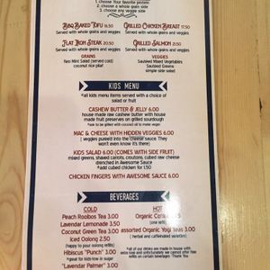 back of menu at Health's Kitchen in Riverside