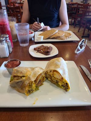Veggie breakfast burrito and pancakes at Lovin' Spoonfuls in Tucson