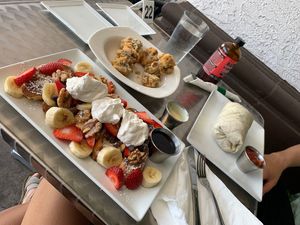 ultimate french toast, southwest burrito, and fried mushiesss at Lovin' Spoonfuls in Tucson