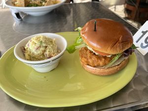 Vegan buffalo chicken sandwich and potato salad  at Lovin' Spoonfuls in Tucson