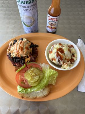 Wildcat burger with adzuki bean patty and gluten free bread. Super flavorful! Loved it 😊...  at Lovin' Spoonfuls in Tucson