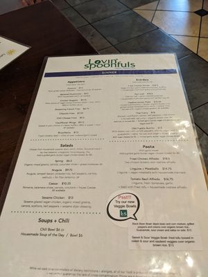 Dinner menu at Lovin' Spoonfuls in Tucson