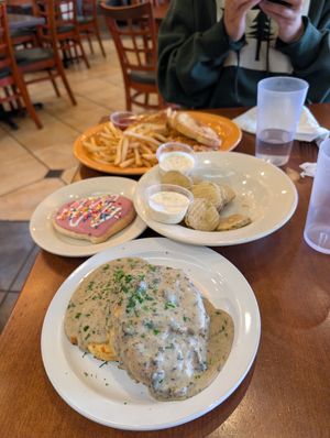 Reuben, fried pickles, biscuits and gravy, and sugar cookie at Lovin' Spoonfuls in Tucson