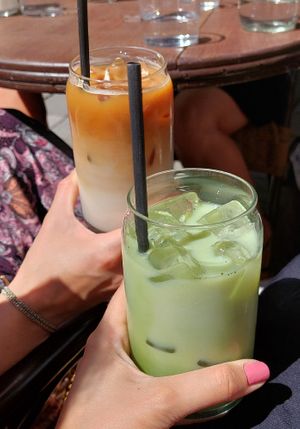 Iced Cafe Latte & Iced Vanilla Matcha Latte with Oat Milk at Urban Bistro in Bratislava