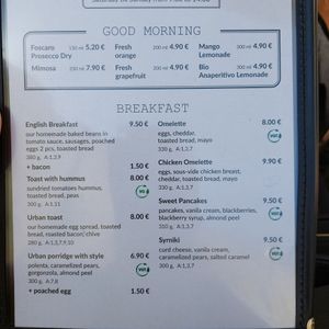 Breakfast Menu - vegan options market with VG at Urban Bistro in Bratislava