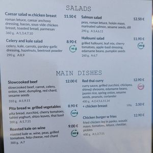 Lunch Menu - Vegan options marked with VG at Urban Bistro in Bratislava