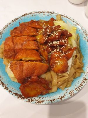 Roast duck + pork noodles (veganised by swapping to rice noodles) $18.00 at Vegie Mum in Doncaster