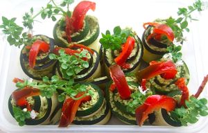 Zucchini Rose Garden - Raw zucchini (courgette) rolls filled with a tasty paté (which is also available separately. at Cruioso in Porto