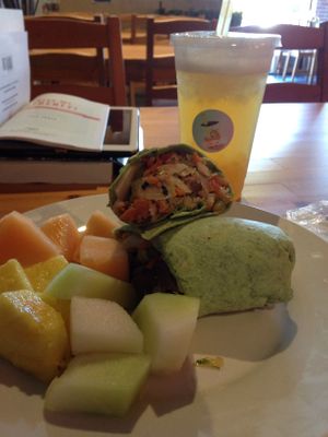 Vegan lamb wrap and fruit! at DrinkabiliTea Cafe in The Woodlands