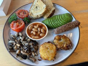 Theera’s vegan breakfast, 320 baht (plus 7% tax)  at Theera in Bangkok