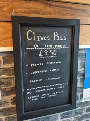 Pie choices at The Little Potting Shed Cafe in Oban