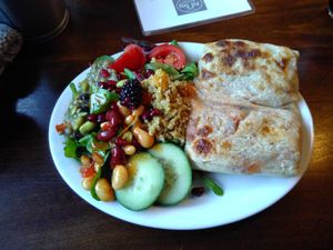 Vegan Burrito Grande with potting shed salad  at The Little Potting Shed Cafe in Oban