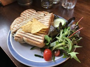 Toasted sausage and onion sandwich  at The Little Potting Shed Cafe in Oban